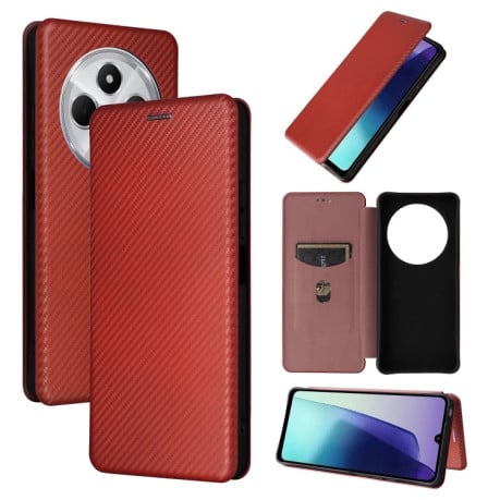 Чохол-книжка Carbon Fiber Texture на Xiaomi Redmi 14C 4G/Poco C75/Redmi A4 5G - коричневий