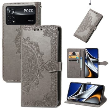 Чохол-книжка Lucky Clover Halfway Mandala Embossing Pattern на Xiaomi Poco X4 Pro 5G - сірий