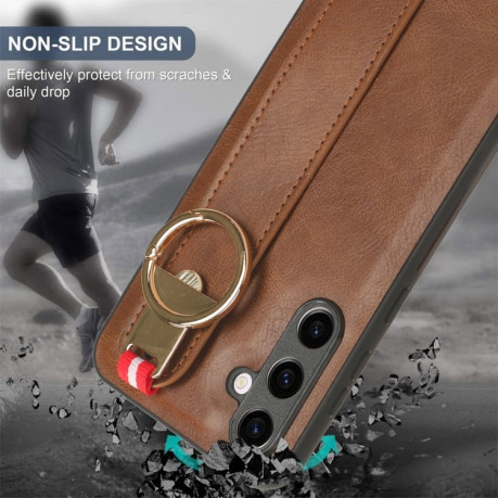 Протиударний чохол Wristband Leather Back для Samsung Galaxy S23 FE 5G - коричневий