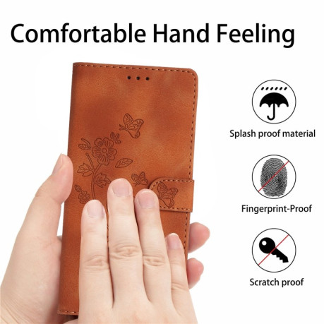 Чехол-книжка Flower Butterfly Embossing для Samsung Galaxy S25 Ultra 5G - коричневый