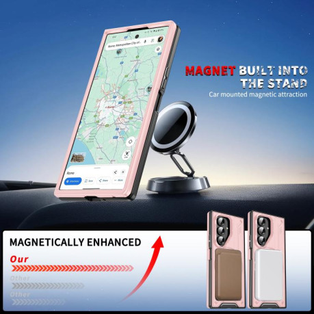Ударозахисний чохол Transparent MagSafe Magnetic Rotating Ring Holder для Samsung Galaxy Fold 7 5G - рожевий