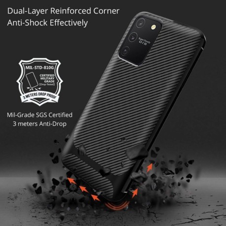 Противоударный чехол Carbon Fiber Texture на Samsung Galaxy Note 10 Lite - черный