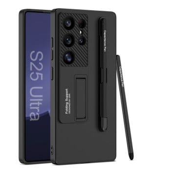 Противоударный чехол GKK Ultra-thin Holder with Pen Slots &amp; Stylus Pen для Samsung Galaxy S25 Ultra 5G - черный