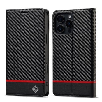 Чехол-книжка LCIMEEKE Carbon Fiber для  iPhone 16 Pro Max - Black