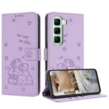 Чехол-книжка Embossed Kitten Phone Leather для Infinix Hot 60 Pro 4G - фиолетовый