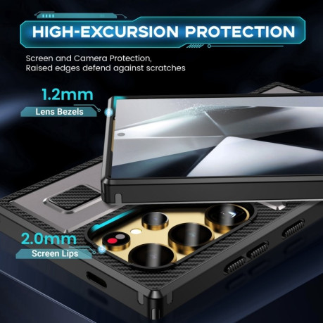Протиударний чохол Ring Holder Carbon Fiber PC Hybrid TPU  для Samsung Galaxy S25 Ultra 5G - сірий