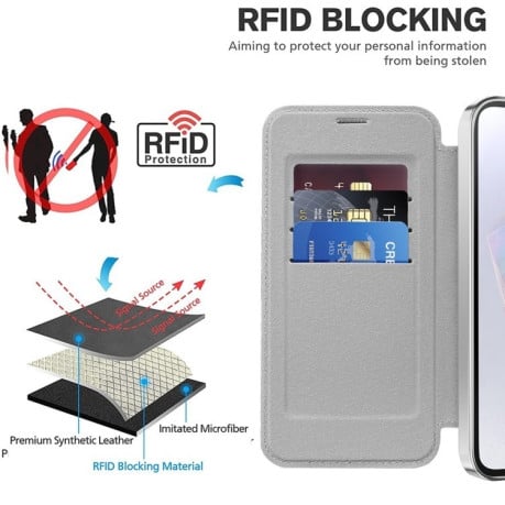 Ударозахисний чохол MagSafe Magnetic RFID Anti-theft Leather для Samsung Galaxy A35 5G - сірий