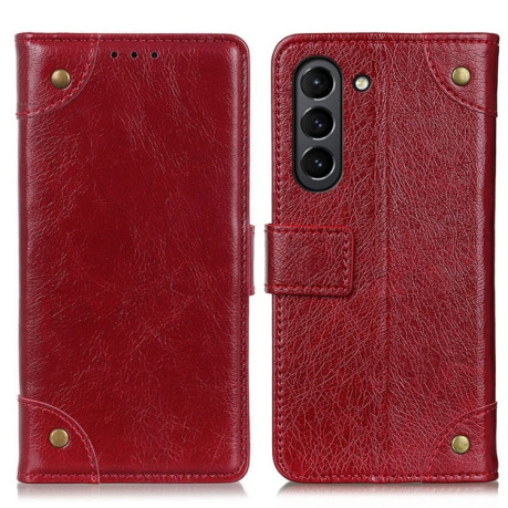 Чехол-книжка Copper Buckle Nappa Texture на Samsung Galaxy S21 FE - винно-красный