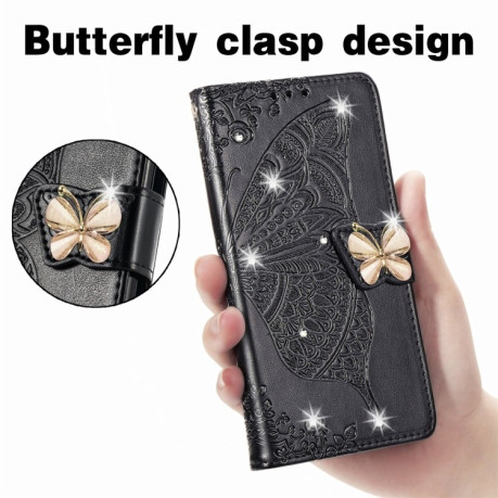Чохол-книжка Rhinestones Butterfly Love Flower Embossed для Xiaomi 13T / 13T Pro - чорний