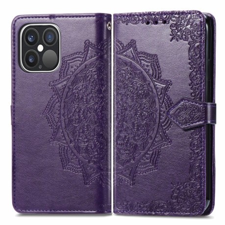 Чехол-книжка Mandala Embossing Pattern на iPhone 13 Pro - фиолетовый