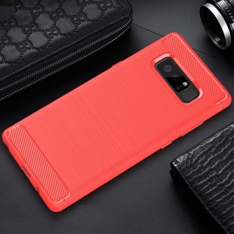 Противоударный чехол на Samsung Galaxy Note 8 Carbon Fiber TPU Brushed Texture  красный