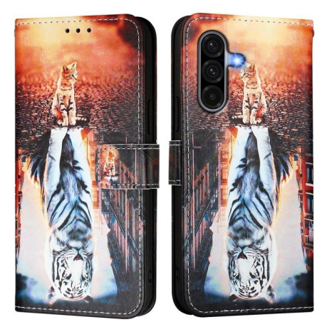Чехол-книжка Colored Drawing Pattern Plain Weave Leather для Samsung Galaxy A56 5G - Cats And Tigers