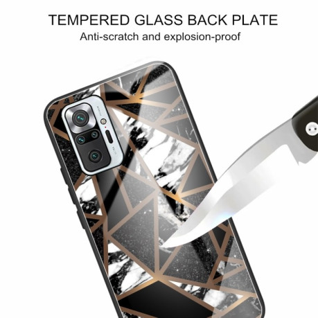 Противоударный стеклянный чехол Marble Pattern Glass на  Xiaomi Redmi Note 10 Pro / Note 10 Pro Max - Rhombus Black
