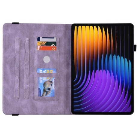 Чехол-книжка Butterfly Flower Embossed Leather на Xiaomi Pad 7 / Pad 7 Pro - фиолетовый
