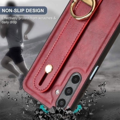 Противоударный чехол Wristband Leather Back для Samsung Galaxy M35 5G - красный