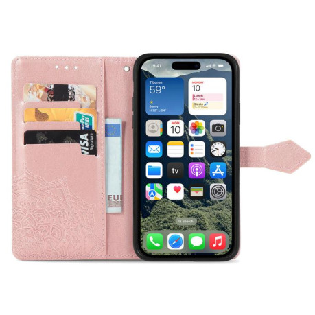 Чехол-книжка Mandala Embossing Pattern на iPhone 16e - розовое золото