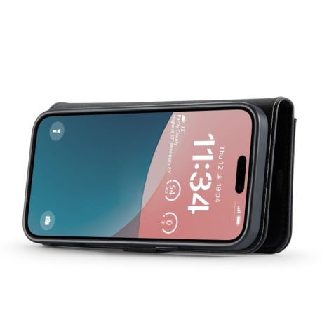 Чехол-книжка DGMING Crazy Horse Texture для iPhone 16 - черный