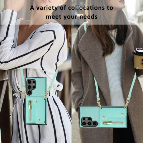 Чехол DF-09 Crossbody Litchi Texture Card Bag Designg для Samsung Galaxy S24 Ultra - зеленый