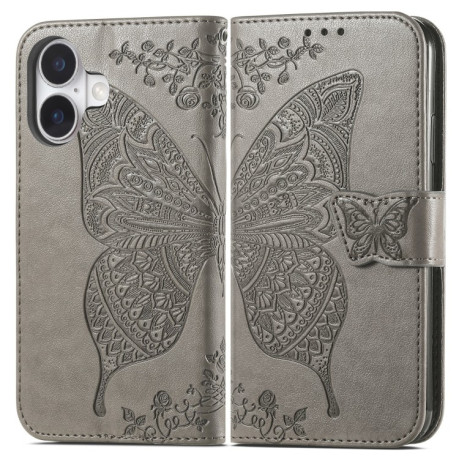 Чехол-книжка Butterfly Love Flower Embossed для iPhone 16 - серый