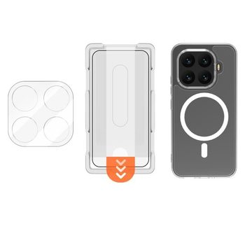 Магнітний чохол Lereach 3 в 1 з захисним склом і плівкою на камеру на Xiaomi 17T 5G — прозорий/чорний