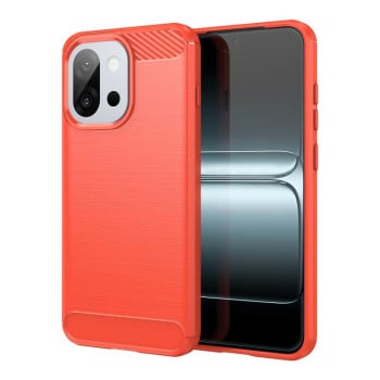 Противоударный чехол Brushed Texture Carbon Fiber на OnePlus 13T - красный