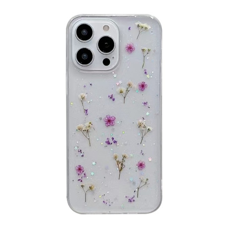 Противоударный чехол Gypsophila Flowers Pattern для iPhone 15 Pro - фиолетовый