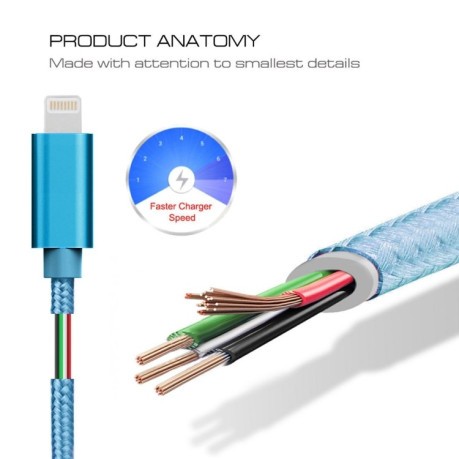 Зарядний кабель 1m 3A Woven Style Metal Head 8 Pin для USB Data / Charger Cable для iPhone - синій