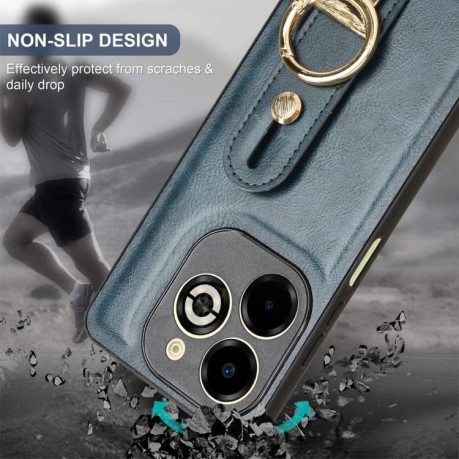 Противоударный чехол Wristband Leather Back для Infinix Smart 8 Plus / Smart 8 Pro - синий
