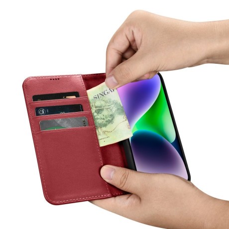 Кожаный чехол-книжка iCarer Wallet Case 2in1 для iPhone 14\13 - красный