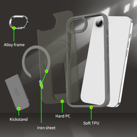 Противоударный чехол Acrylic Hybrid TPU MagSafe Holder для iPhone 16e - черный