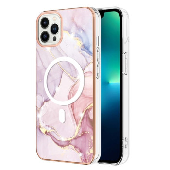Противоударный чехол Marble Pattern Dual-side IMD Magsafe для iPhone 15 Pro Max - золото
