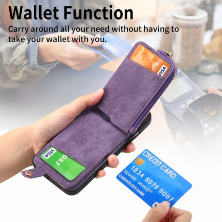 Чехол Cross Leather Ring Vertical Zipper Wallet для Samsung Galaxy S24 Ultra 5G - фиолетовый