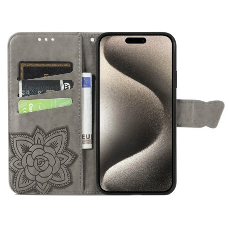 Чехол-книжка Butterfly Love Flower Embossed для iPhone 16 - серый