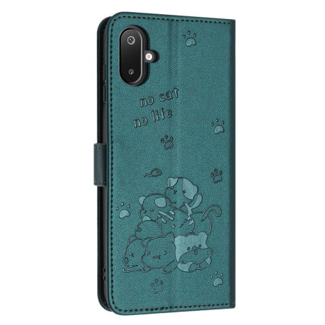 Чехол-книжка Embossed Kitten Phone Leather для Samsung Galaxy M06 5G - зеленый
