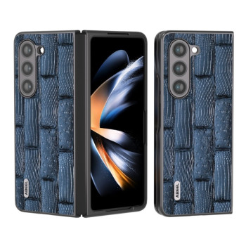 Противоударный кожаный чехол ABEEL Genuine Leather Mahjong Texture Series для Samsung Galaxy Fold 5 - синий