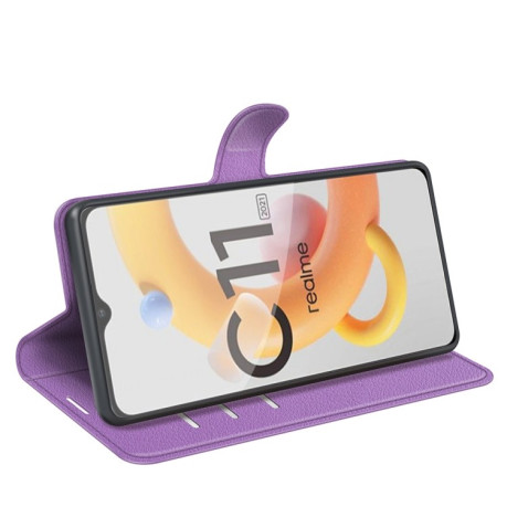 Чехол-книжка Litchi Texture на Realme C11 2021 - фиолетовый