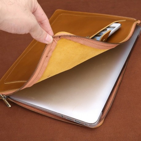 Універсальна сумка-конверт з натуральної шкіри на блискавці EsCase Business series для ноутбуків 13.3 дюйми та менш - кавовий