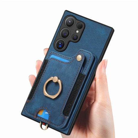 Чехол Retro Skin Feel Amile для Samsung Galaxy S24 Ultra 5G - синий