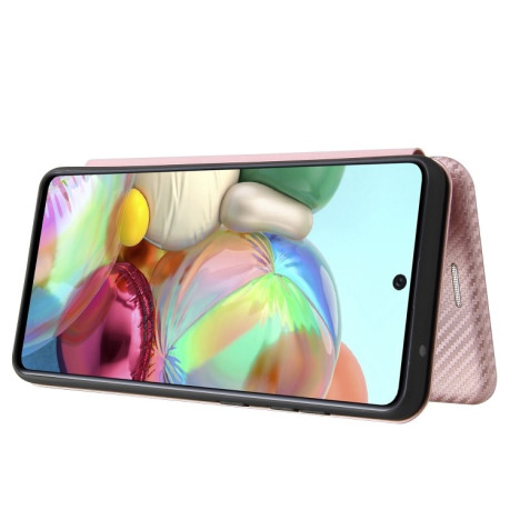 Чехол-книжка Carbon Fiber Texture на Samsung Galaxy A72 - розовый