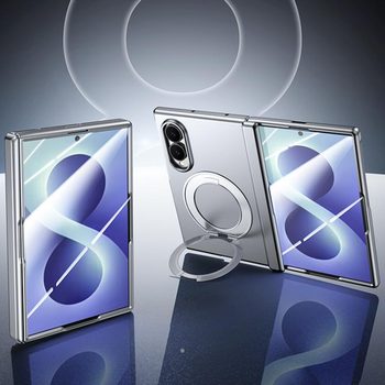 Софт-тач чохол Escase з магнітним тримачем і захистом петлі на Samsung Galaxy Fold8 5G — сріблястий
