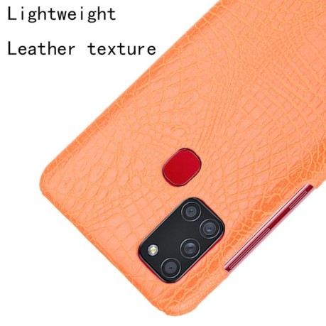 Ударопрочный чехол Crocodile Texture на Samsung Galaxy A21s - оранжевый