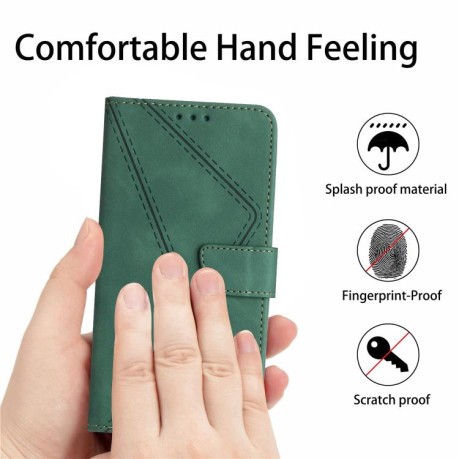 Чехол-книжка Stitching Embossed Leather для Motorola Edge 60 - зеленый