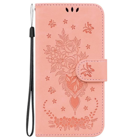 Чехол-книжка Butterfly Rose Embossed для Xiaomi Redmi Note 14 4G 164.48mm - розовый