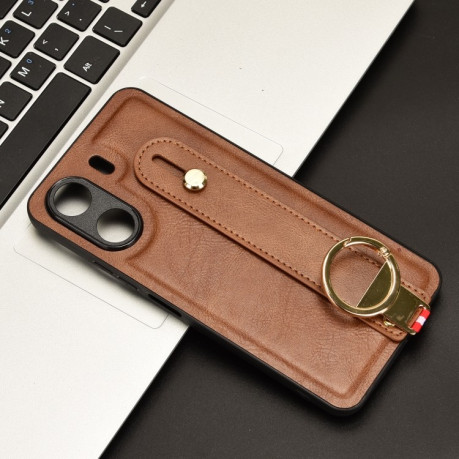 Противоударный чехол Wristband Leather Back для   Xiaomi Redmi 13C/Poco C65 - коричневый