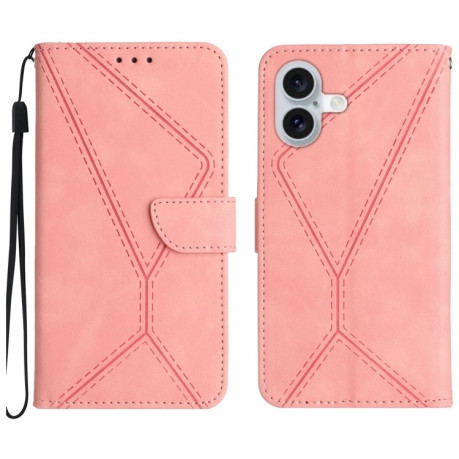 Чехол-книжка Stitching Embossed Leather для iPhone 16 - розовый