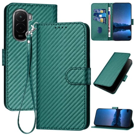 Чехол-книжка Carbon Fiber Texture на Xiaomi Poco M7 4G 169mm - зеленый