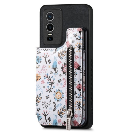 Протиударний чохол Retro Painted Zipper Wallet для Vivo Y76 5G - чорний