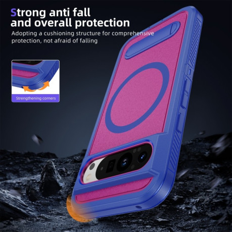 Противоударный чехол Guard MagSafe Holder Matte PC Hybrid для Google Pixel 9 Pro - Blue Rose Red