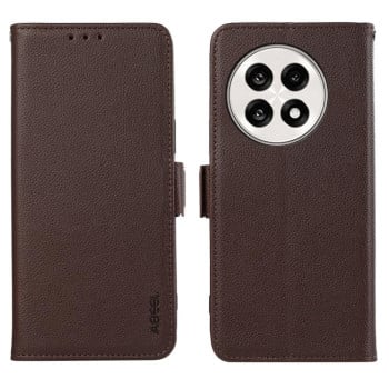 Шкіряний чохол-книжка KHAZNEH Genuine Leather RFID для OnePlus 13R/Ace 5/Ace 5 Pro - коричневий