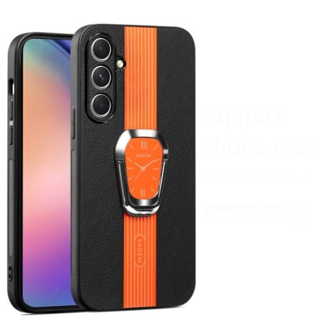 Чехол Magnetic Litchi Leather Back Phone Case with Holder для Samsung Galaxy S24 5G - оранжевый
